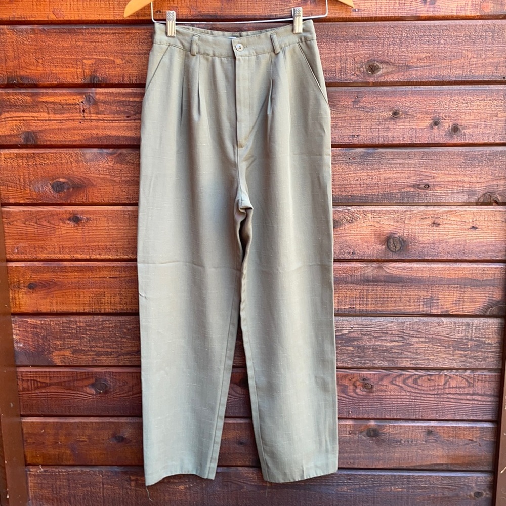 True Vintage Joan Walter High Waisted Olive Green Minimalist Trousers Sz 4